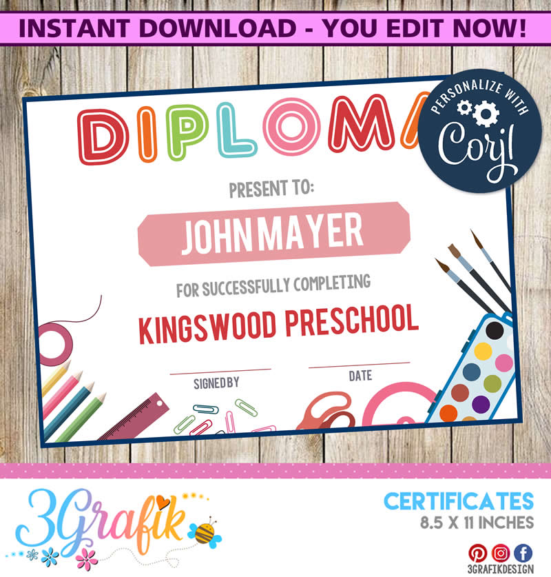 School Certificate Template of Recognition – 3Grafik | Printable products  for yours Party