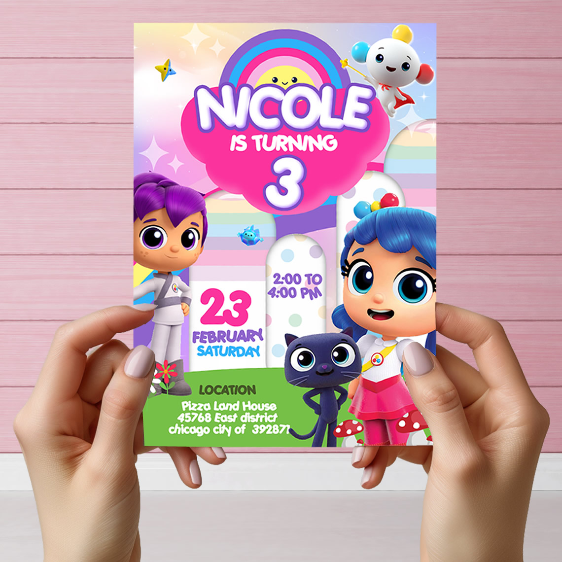 Editable True and the Rainbow Kingdom Invitation