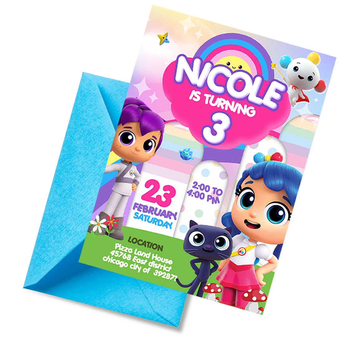 Editable True and the Rainbow Kingdom Invitation