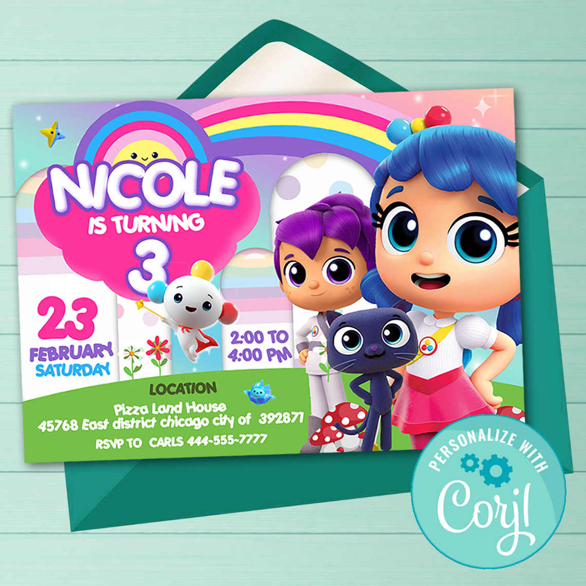 True and the Rainbow Kingdom Invitation Template