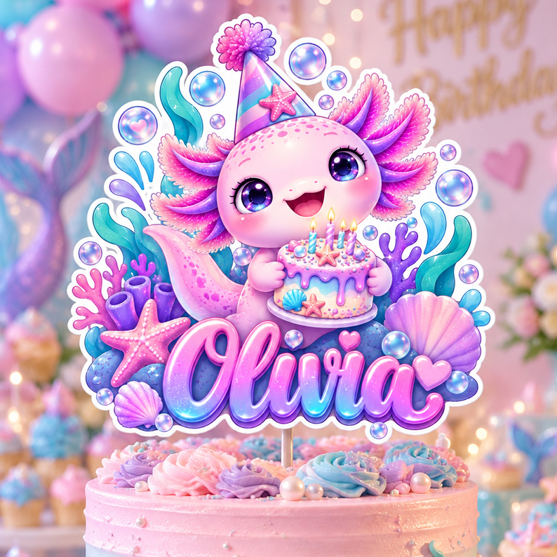 Personalized Axolotl Cake Topper