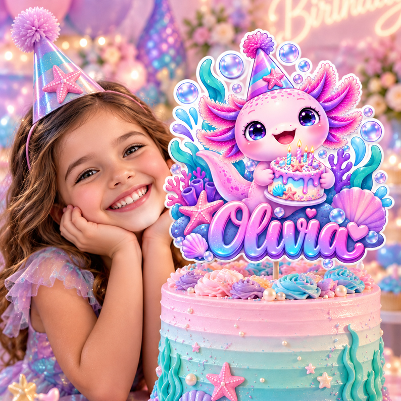 Personalized Axolotl Cake Topper