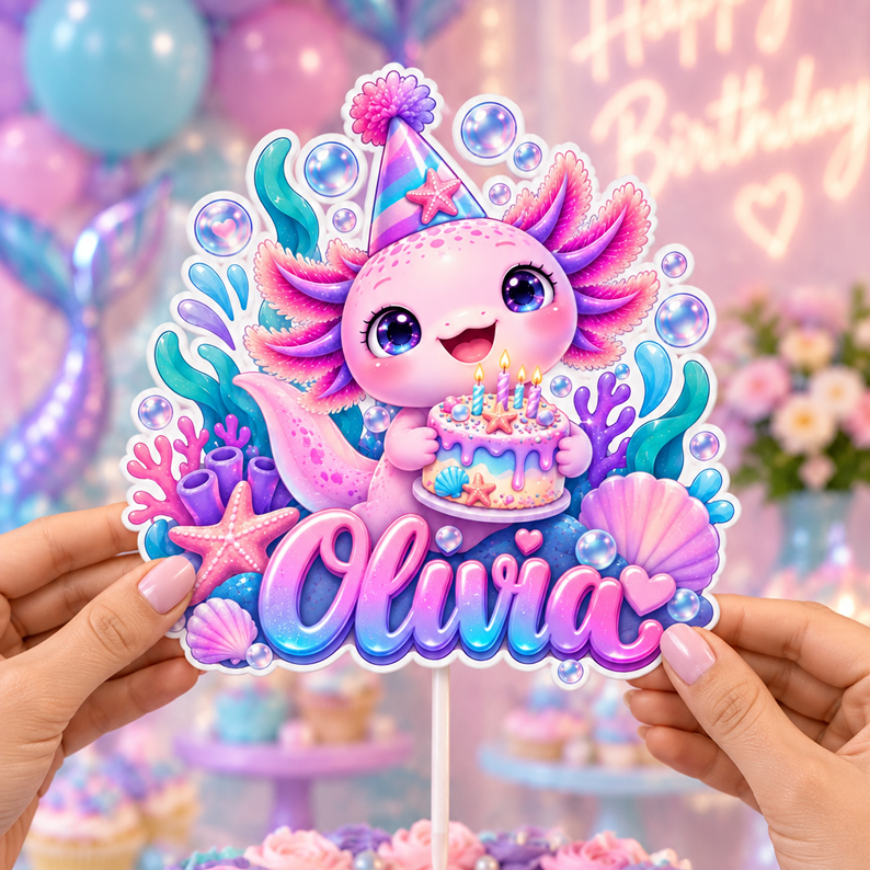 Personalized Axolotl Cake Topper