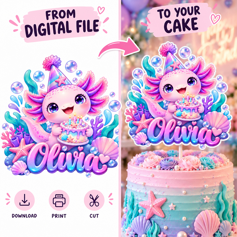 Personalized Axolotl Cake Topper