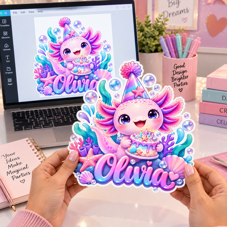 Personalized Axolotl Cake Topper