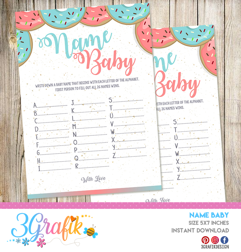 donut gender reveal name game baby printable 3grafik