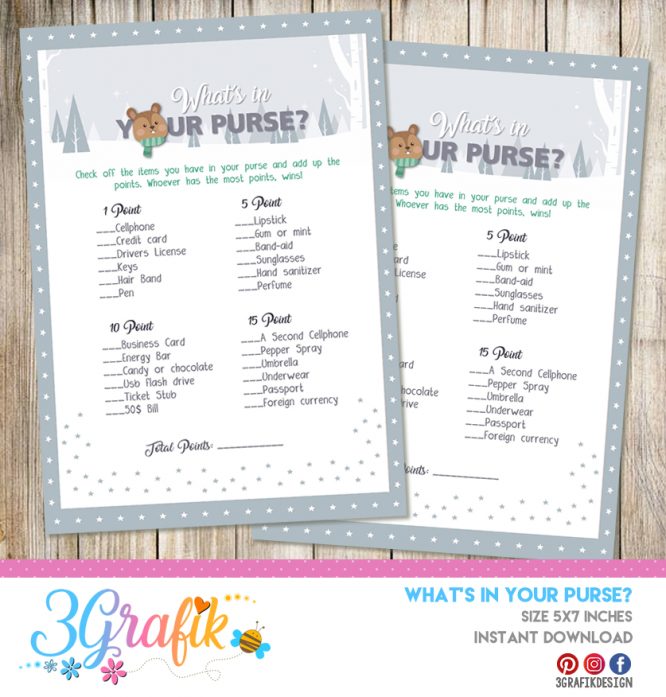 Gender Reveal – What's in your purse?  – Printable