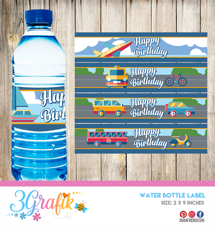 Transportation Birthday Water Bottle Labels, 2 Year Old Truck Car
