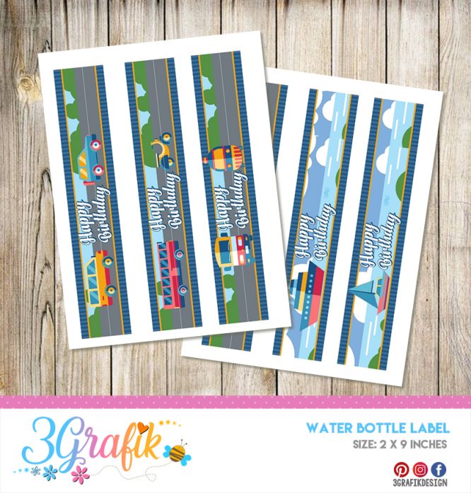 Transportation – Water Bottle Label – Printable
