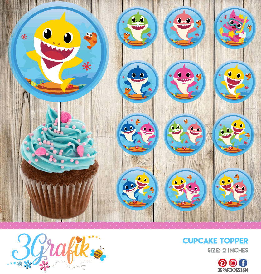 Baby Shark Cupcake Topper Printable 3grafik