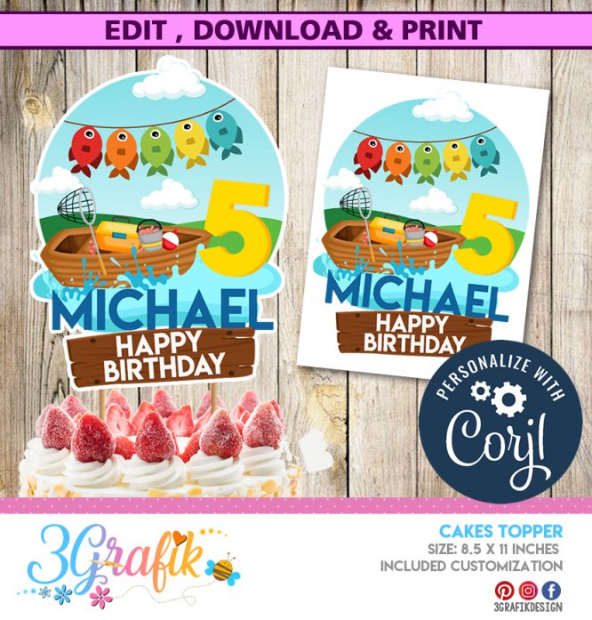 Fishing - Birthday – Cake Topper– Printable