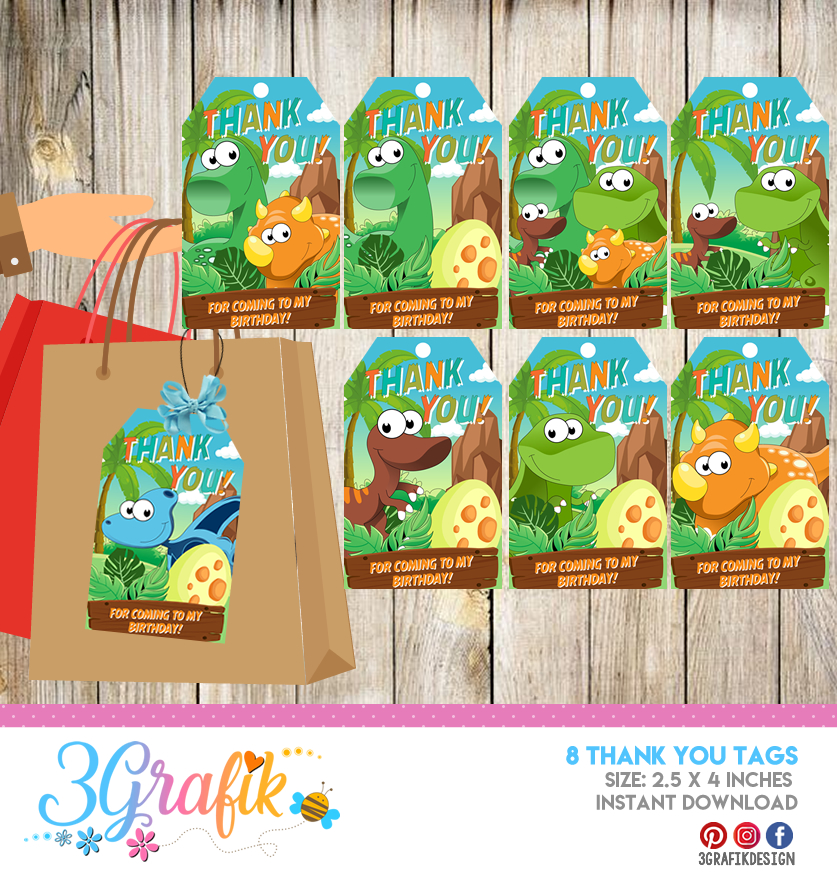Dinosaur – Thank You Tags – Printable