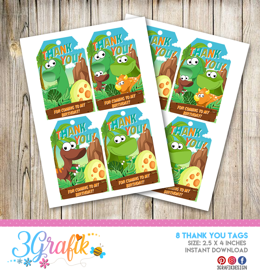 Dinosaur – Thank You Tags – Printable - Image 2