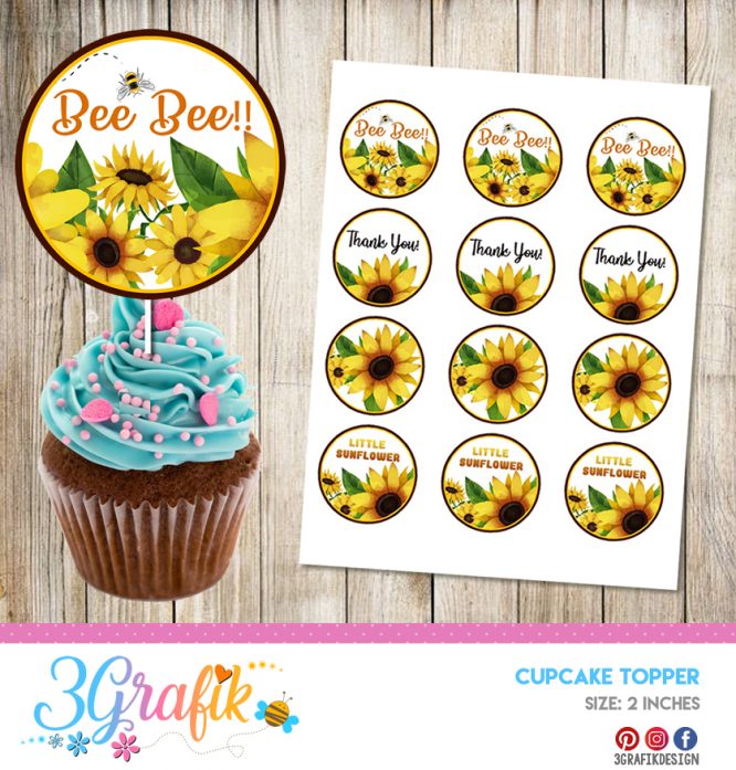 Sunflower - Cupcake Topper - Printable