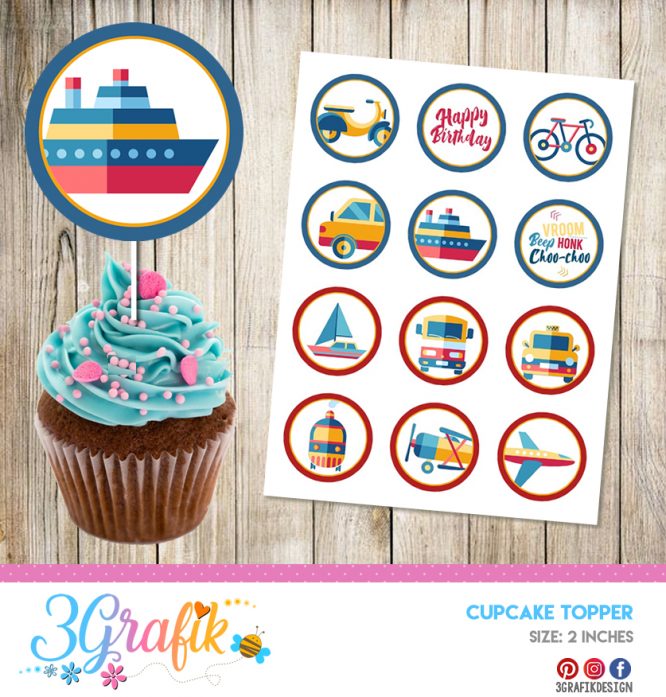 Transportation - Cupcake Topper - Printable