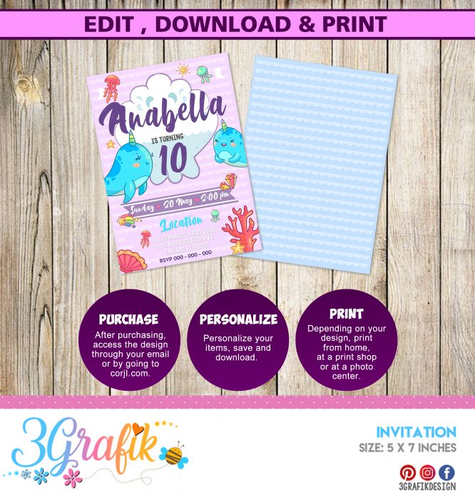 Narwhal Birthday Invitation