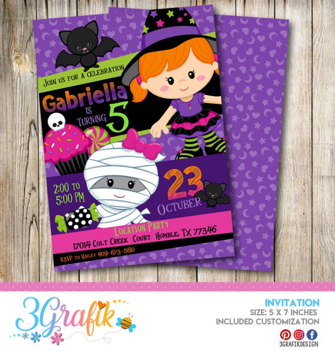 Witch and Mummy Halloween invitation