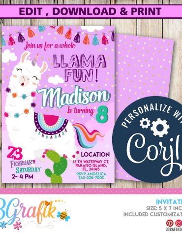 A Whole Llama Fun Birthday Invitation