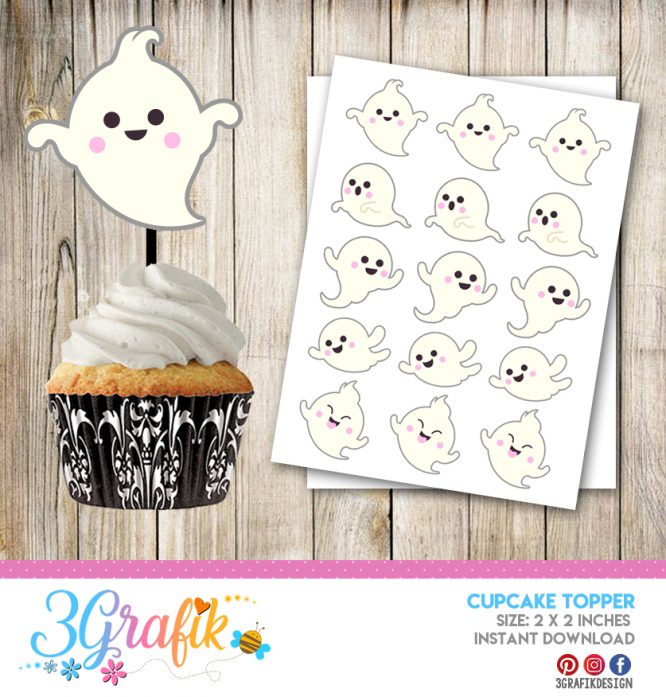Spooky Ghost Halloween Cupcake Topper