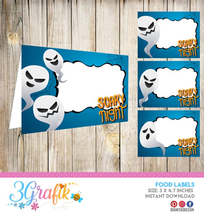 Scary Night Halloween Food Tent Cards