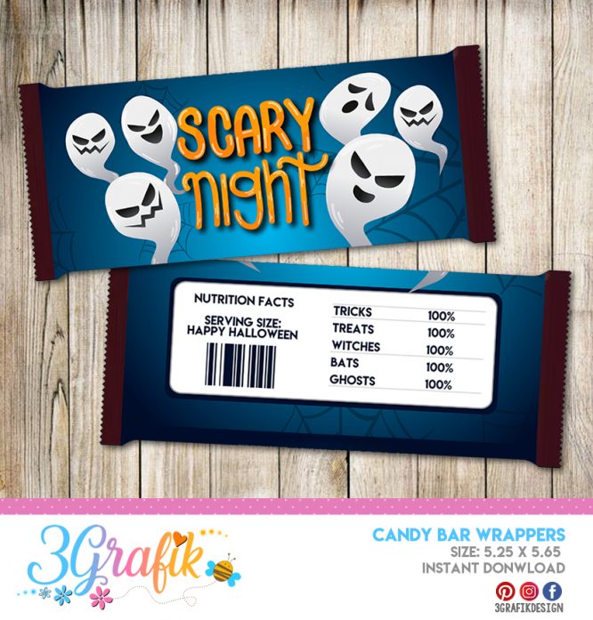 Scary Night Halloween Candy Bar Wrappers