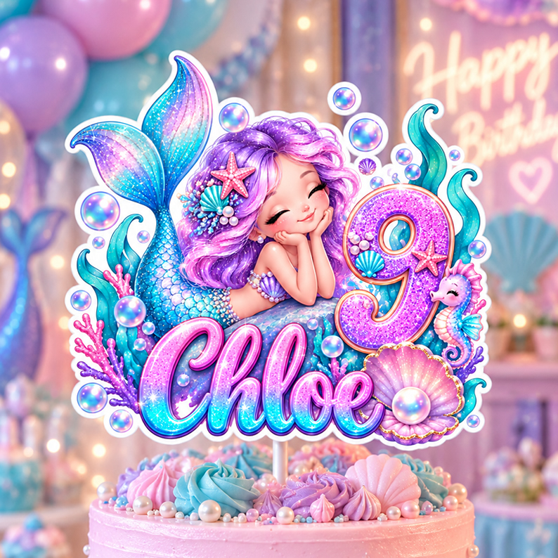 Personalized Mermaid Cake Topper