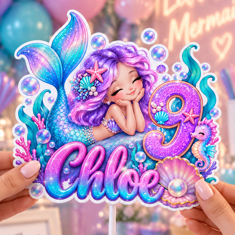 Personalized Mermaid Cake Topper