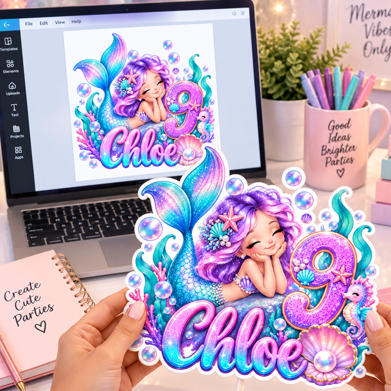 Personalized Mermaid Cake Topper
