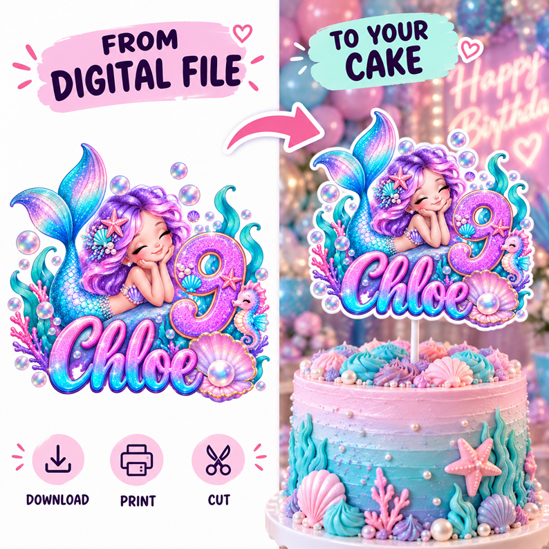 Personalized Mermaid Cake Topper