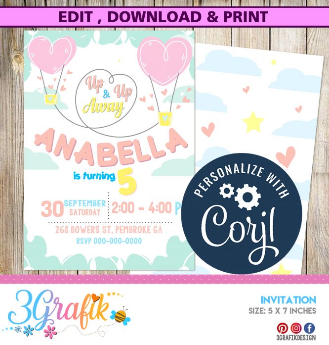 Hot air balloon-Digital-Invitation-Template