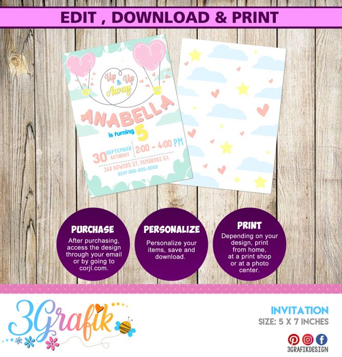 Hot air balloon-Digital-Invitation-Template