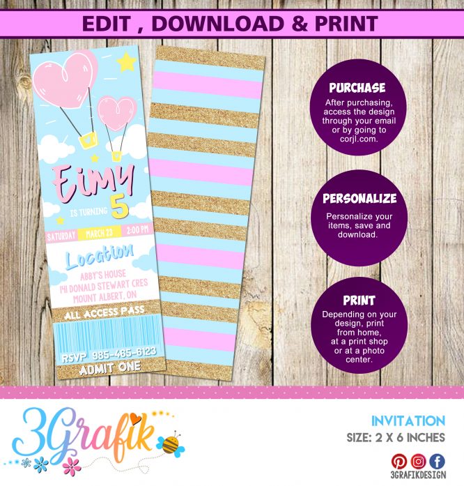 Hot air balloon-Digital-Invitation-Template