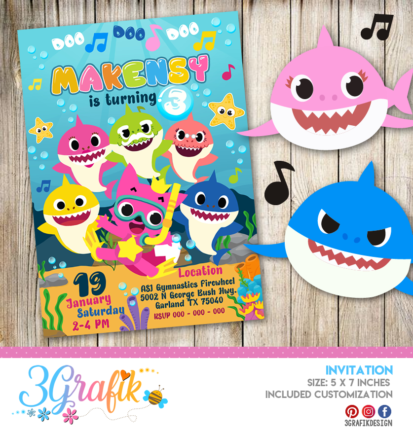  Baby Shark Invitation Online Editable Template Party Supplies