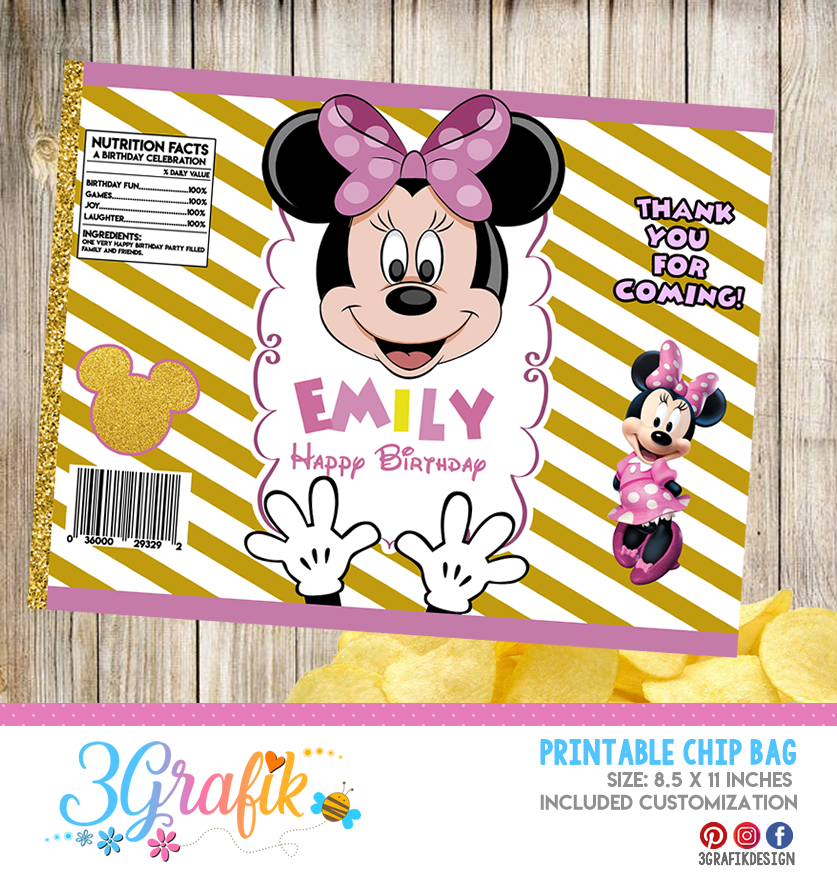 Birthday Party Potato Chip Bag Minnie Mouse wrapper Minnie Mouse Potato Chip Bag Editable PDF Digital Instant Download