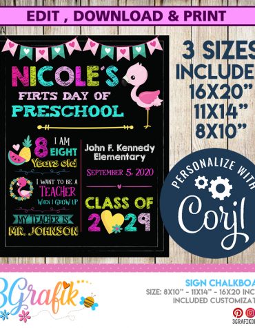Sign-Chalkboard-Flamingo- First-Day-of-School