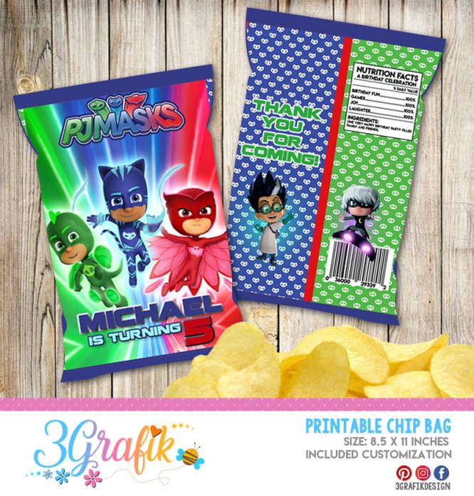 PJ Mask Chip Bag printable