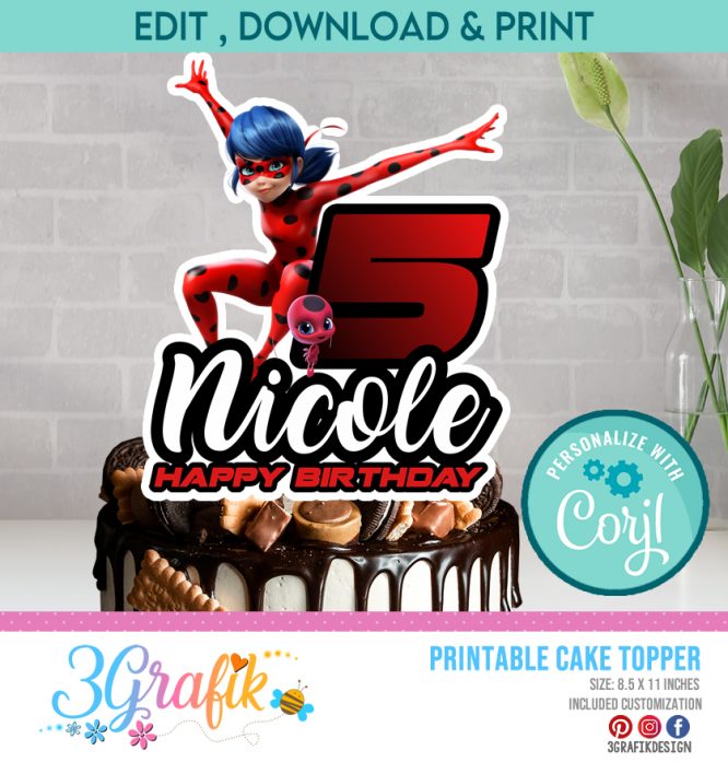 Miraculous ladybug cake topper