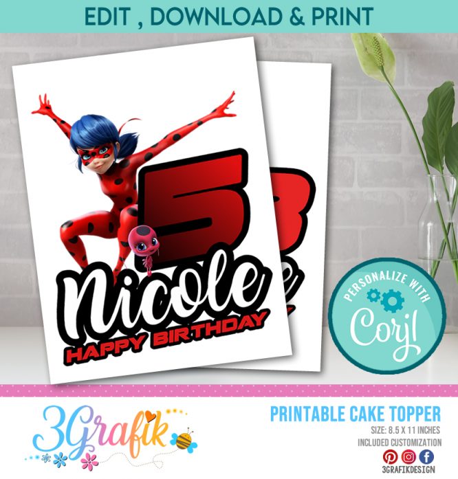 Miraculous ladybug cake topper