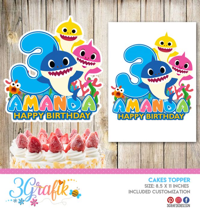 Baby Shark Inspirado Cake Topper