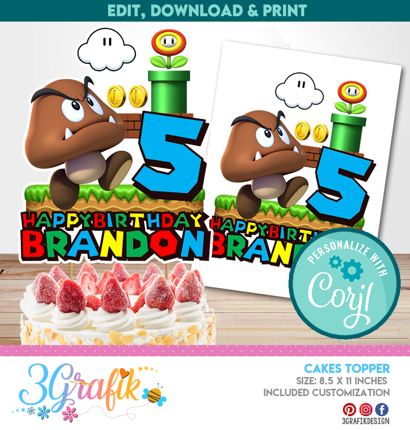 ▷ Super Mario Bros Cake Topper Printable