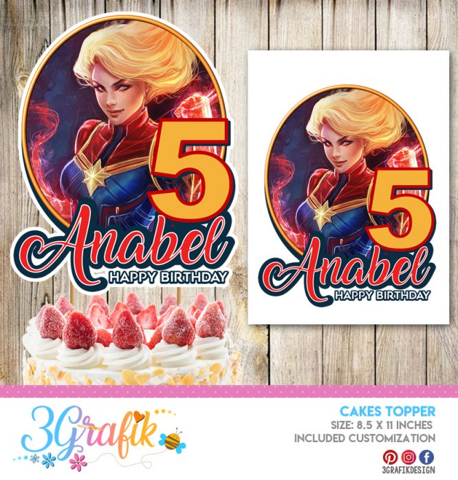 Captain Marvel Cake Topper printable