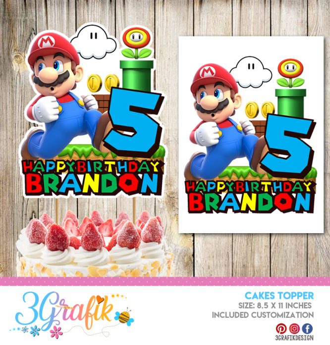 Mario Bros Cake Topper | Banderin Mario Bros | Mario Bros Birthday