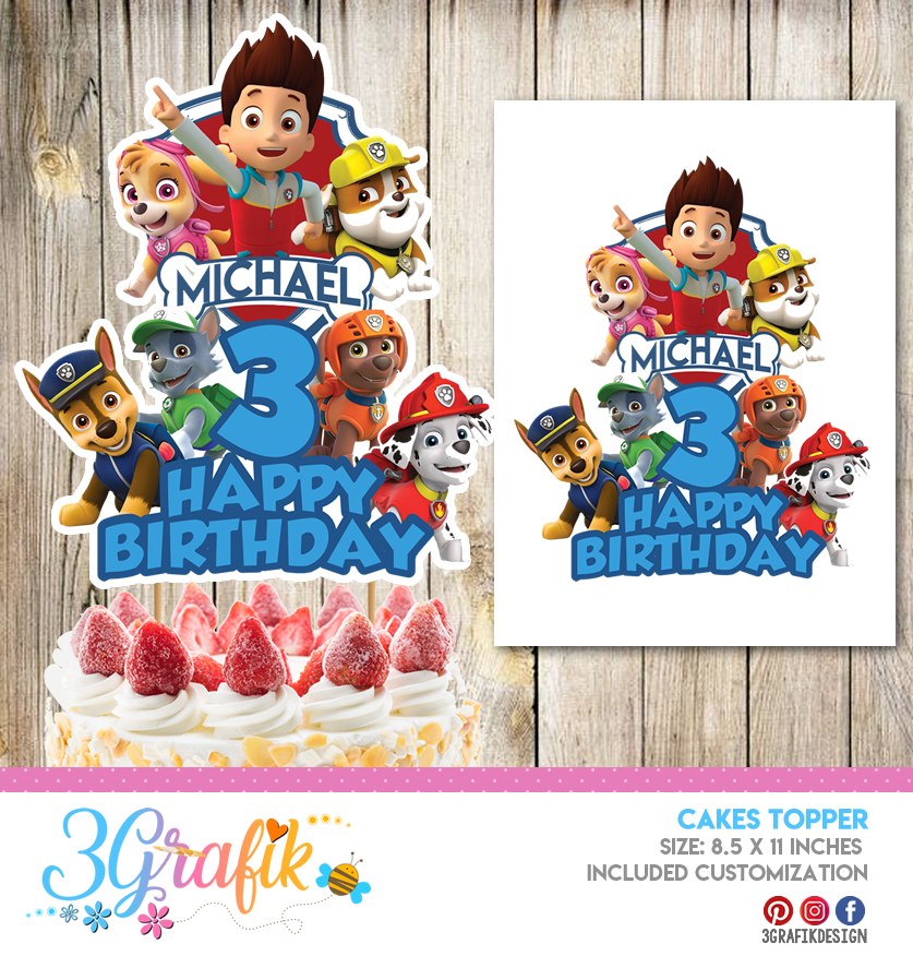 Rocky Personalised Paw Patrol Birthday Cake Topper/ Name and Age