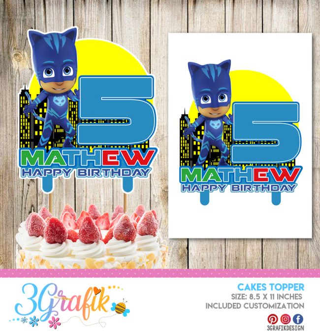 Pj Mask Cake Topper printable Banderin Pj Mask Pj Mask Birthday