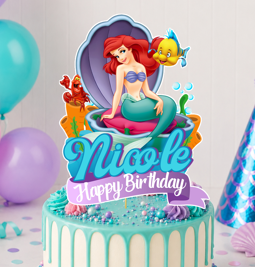 Personalized Ariel Little Mermaid Cake Topper