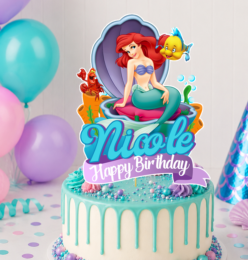 Personalized Ariel Little Mermaid Cake Topper