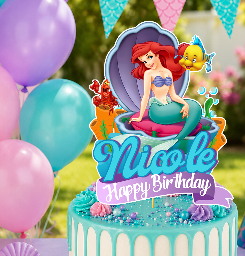Personalized Ariel Little Mermaid Cake Topper