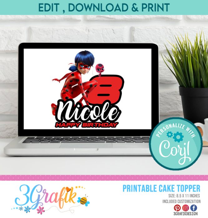 Miraculous ladybug cake topper printable