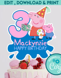 nstant Download Peppa Pig Cake Topper - Personalized Digital Party Decor - Edit Yourself in Corjl - Peppa Birthday Theme