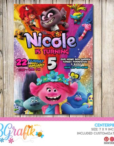 Trolls world tour party invitation